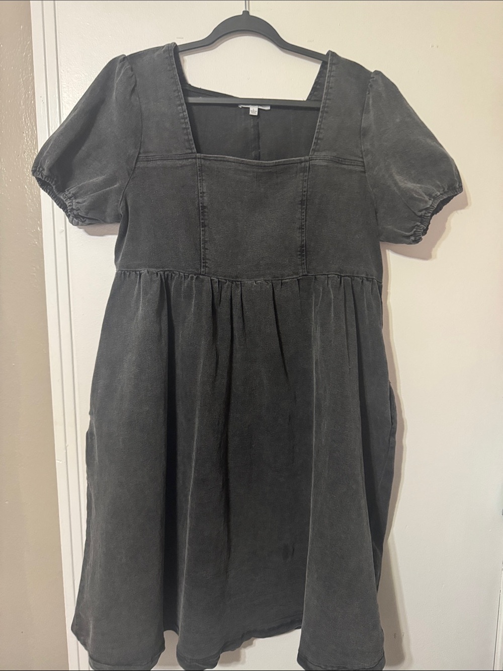 Polagram Black Puff Sleeve Square Neck Dress